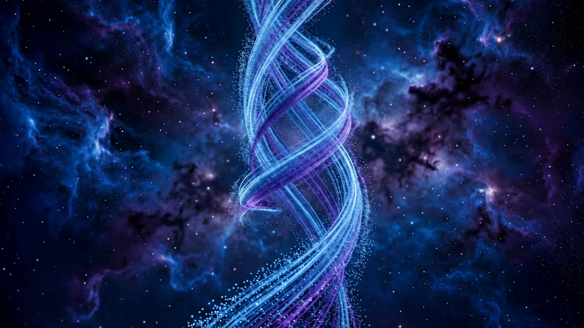 麻花星空mv画面风格截图，展示宇宙星空与麻花元素共同出现的视觉冲击场景